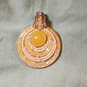 Source Unknown Gold and Cream Beaded Brooch